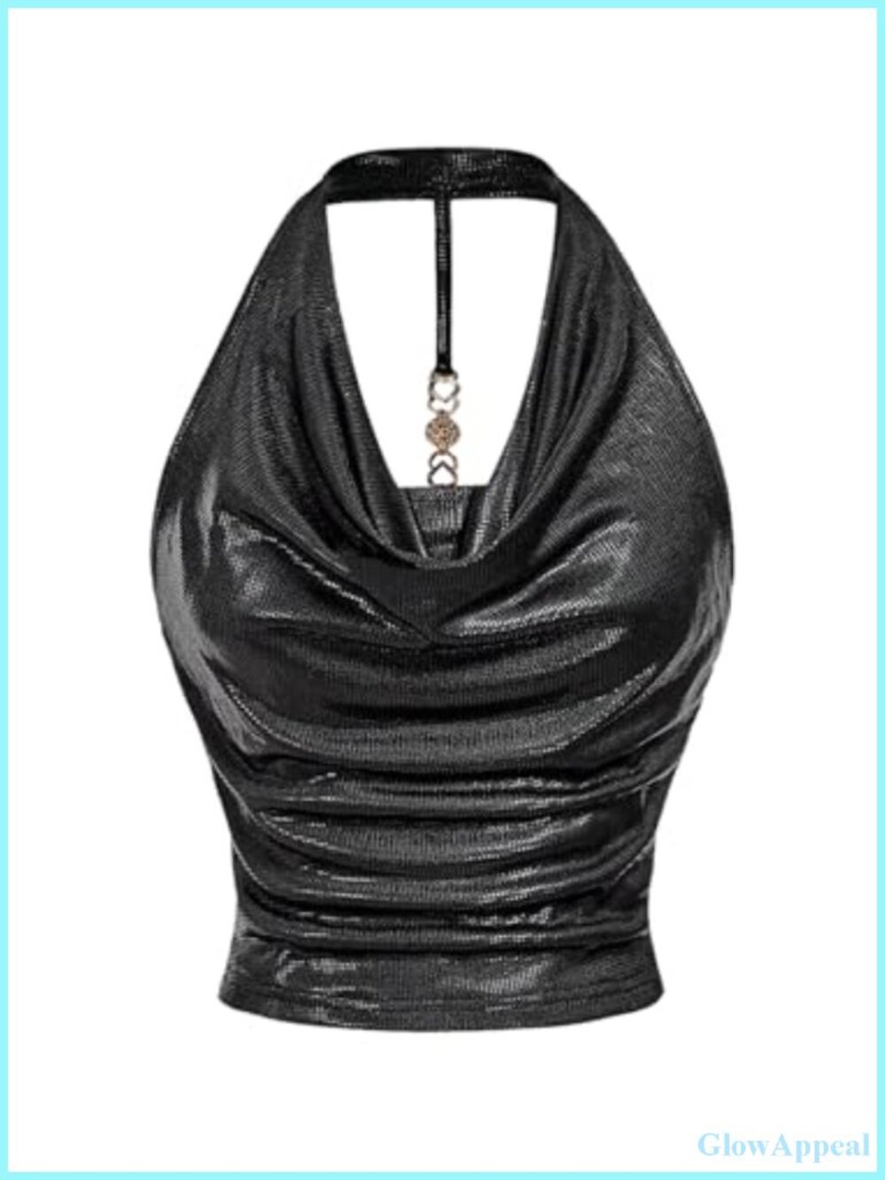 Metallic Halter Y2k Crop Top Cowl Neck Sparkly Ruched Tank Backless Sleeveless